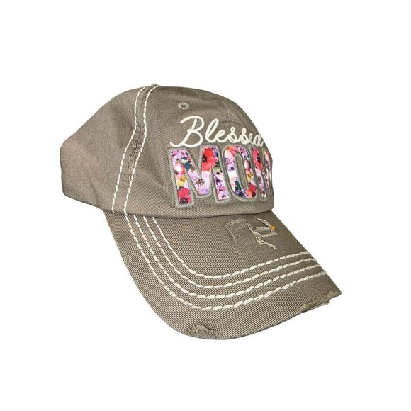 Blessed Mom Distressed Baseball Cap With Floral Lettering & Adjustable Strap By - Picture 8 of 11